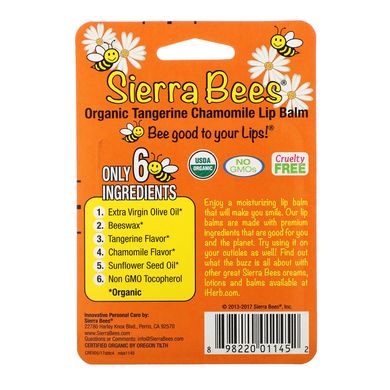 Органічний бальзам для губ Sierra Bees (Organic Lip Balm) 4 штуки в упаковці мандарин-ромашка