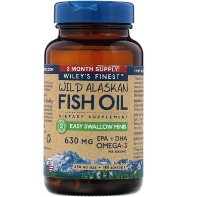 Аляскінський риб'ячий жир Wiley's Finest (Wild Alaskan Fish Oil) 450 мг 180 капсул