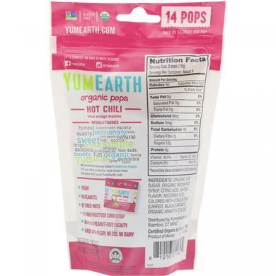 Organic lollipops with spicy chili pepper, chili, mango, mambo, YumEarth, 3 oz (85 g)