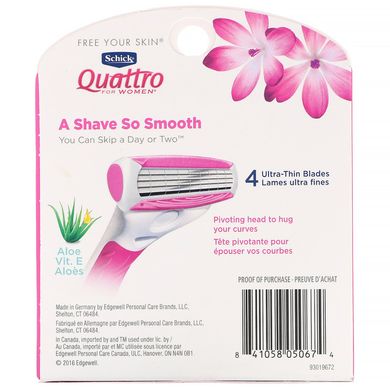 Змінні картриджі для гоління, Quattro For Women, Schick, 6 змінних касет