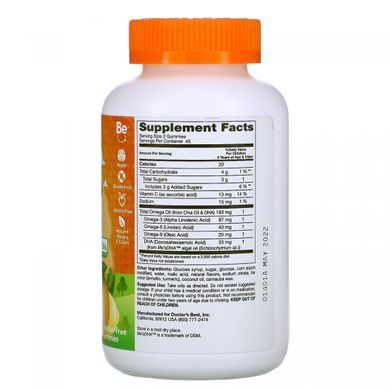 Дитячі жувальні цукерки Омега + DHA, цитрусові, Omega + DHA Kids Gummies, Citrus, Doctor's Best, 90 жувальних цукерок