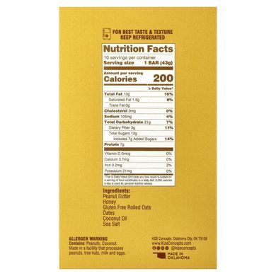 KiZE Life Changing Bar, Peanut Butter Honey, 10 Bars, 1.5 oz (43 g) Each
