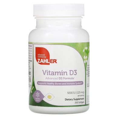 Витамин D3, улучшенная формула D3, 5,000 МЕ, Zahler, 250 капсул купить в Киеве и Украине