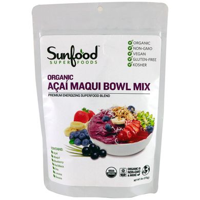 Органічна суміш з асаї і маки Sunfood (Organic Acai Maqui Bowl Mix) 170 г