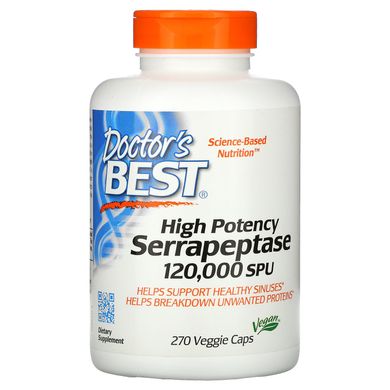 Серрапептаза високої ефективності, High Potency Serrapeptase, Doctor's Best, 120 000 одиниць, 270 вегетаріанських капсул