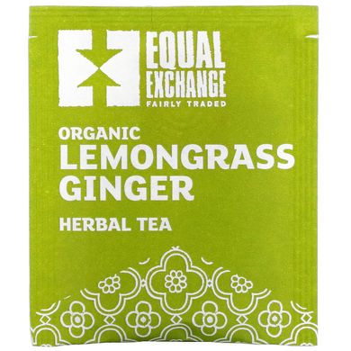 Equal Exchange, Органічний трав'яний чай з лемонграсом та імбиром, без кофеїну, 20 чайних пакетиків, 1,05 унції (30 г)