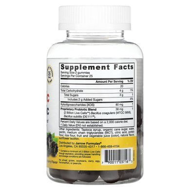 Jarrow Formulas, пробіотик і пребіотик, ожина, 2 млрд цукерок, 50 жувальних мармеладок