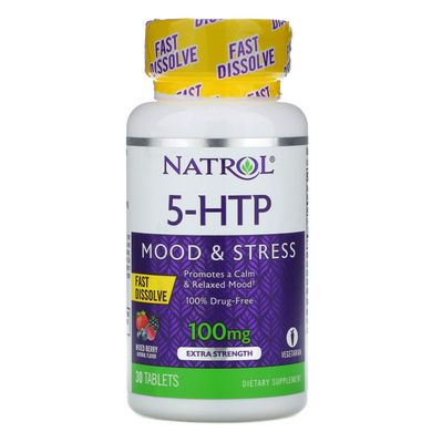 5-HTP, швидкорозчинний, особливо ефективний, смак диких ягід, 100 мг, Natrol, 30 таблеток