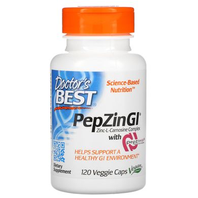 Цинк карнозин, PepZin GI Zinc-L-Carnosine Complex, Doctor's Best, 120 вегетаріанських капсул