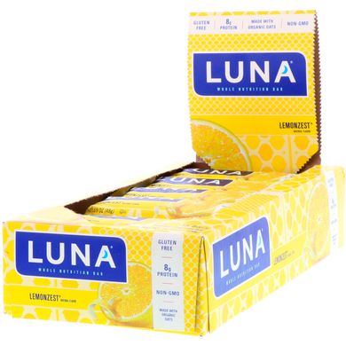 Luna, Цілісні батончики харчування для жінок, Lemonzest, Clif Bar, 15 батончиків, 1,69 унції (48 г) кожен