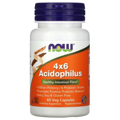 Пробіотики (4x6 Ацидофілус) Now Foods (4x6 Acidophilus) 60 рослинних капсул