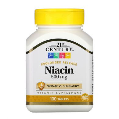 Ніацин Вітамін B3 пролонговане вивільнення 21st Century (Niacin Vitamin B3) 500 мг 100 таблеток