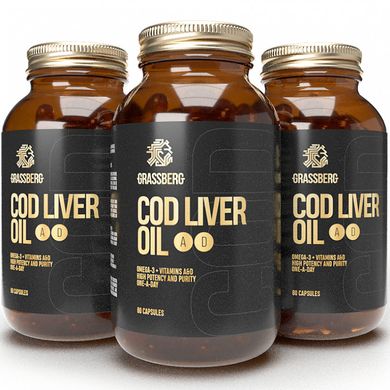 Масло печінки тріски + вітаміни А і Д Grassberg Cod Liver Oil + Vitamin A and D 60 капсул