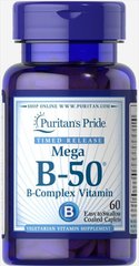 Витамин B-50® Комплексный релиз по времени, Vitamin B-50® Complex Timed Release, Puritan's Pride, 50 мг, 60 таблеток купить в Киеве и Украине