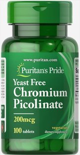 Пиколинат хрома без дрожжей Puritan's Pride (Chromium Picolinate Yeast Free) 200 мкг, 100 таблеток купить в Киеве и Украине