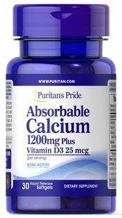 Абсорбируемый кальций с витамином D3(Пробный размер), Absorbable Calcium with Vitamin D3, Puritan's Pride, 1200 мг, 1000 МЕ, 30 капсул купить в Киеве и Украине