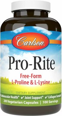 Пролин и лизин Carlson Labs (Pro-Rite Proline & Lysine) 200 капсул купить в Киеве и Украине
