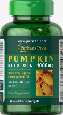 Органічна олія з насіння гарбуза, Organic Pumpkin Seed Oil, Puritan's Pride, 1000 мг, 100 капсул