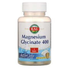 Гліцинат магнія 400, без сої, Magnesium Glycinate 400, KAL, 400 мг, 60 м'яких капсул