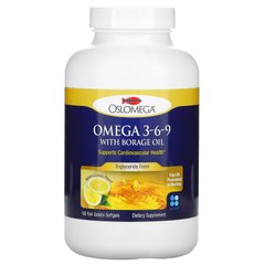 Омега 3-6-9 з олією бурачника, з натуральним смаком лимона, Oslomega, 180 м'яких желатинових капсул