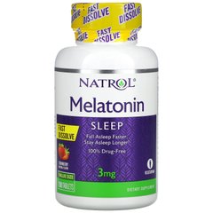 Natrol, Мелатонін, швидко розчиняється, полуниця, 3 мг, 150 таблеток