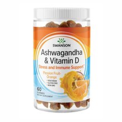Ашваганда з вітаміном D Маракуйя-апельсин Swanson (Ashwagandha Vitamin D "Passion Fruit-Orange") 60 жувальних цукерок