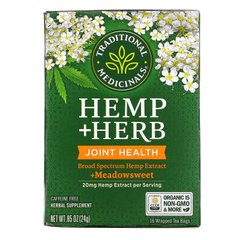 Traditional Medicinals, Коноплі + трава, здоров'я суглобів, таволга, 20 мг, 16 чайних пакетиків в упаковці, 0,85 унції (24 г)