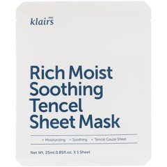 Заспокійлива листова маска Tencel, Dear, Klairs, 1 маска, 0,85 рідкої унції (25 мл)