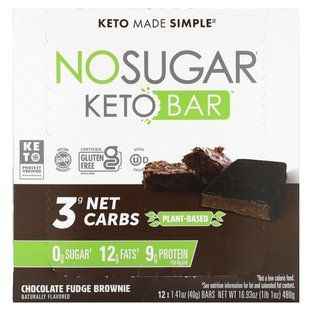 No Sugar Company, Keto Bar, Chocolate Fudge Brownie, 12 Bars, 1.41 oz (40 g) Each купить в Киеве и Украине