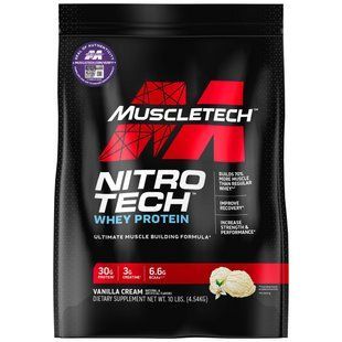 Сироватковий ізолят для нарощування сухої м'язової маси Muscletech (Nitro Tech Whey Isolate Lean Muscle Builder) 4.54 кг зі смаком ванілі