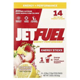 GAT, JetFuel&reg;, Energy + Performance, енергетичні палички з полуничним лимонадом, 14 пакетиків-стіків по 7,33 г (0,26 унції)