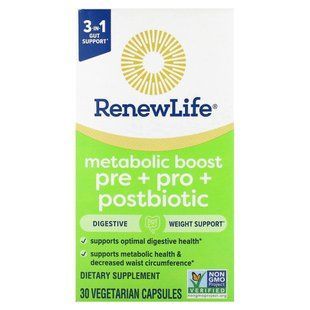 Renew Life, Metabolic Boost, Pre + Pro + Postbiotic, 30 Vegetarian Capsules купить в Киеве и Украине