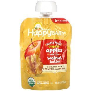Happy Family Organics, Happy Baby, ореховые смеси, от 6 месяцев, органические, яблоки с 1 чайной ложкой орехового масла, 3 унции (85 г) купить в Киеве и Украине