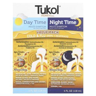 Tukol, Honey. Multi-Symptom Cold & Flu, Day Time & Night Time Value Pack, Ages 12+, Natural Honey, 2 Pack, 4 fl oz (118 ml) Each купить в Киеве и Украине