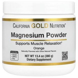 Magnesium powder with orange flavor California Gold Nutrition (Magnesium Powder) 373 g.