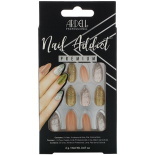 Накладные ногти, розовый мрамор и золото, Nail Addict Premium, Pink Marble & Gold, Ardell, 2 г купить в Киеве и Украине