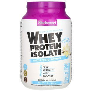100% natural whey protein isolate, natural French vanilla, Bluebonnet Nutrition, 2 pounds (924g)
