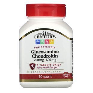 Глюкозамин и хондроитин 21st Century (Glucosamine 750 mg Chondroitin 600 mg) 60 таблеток купить в Киеве и Украине
