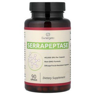 Sunergetic, серрапептаза, 90 капсул (18 мг в 1 капсуле) купить в Киеве и Украине