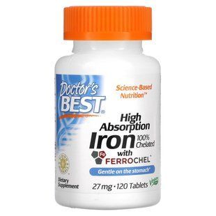 Железо из Ferrochel Doctor's Best (Iron With Ferrochel) 27 мг 120 таблеток купить в Киеве и Украине