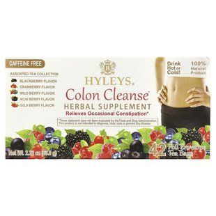 Hyleys Tea, Очищення товстої кишки, Асорті з колекції чаю, без кофеїну, 42 чайні пакетики у фольгованих конвертах, 0,05 унції (1,5 г) кожен