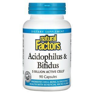 Natural Factors, 5 млрд ацидофільних та біфідобактерій, 90 вегетаріанських капсул