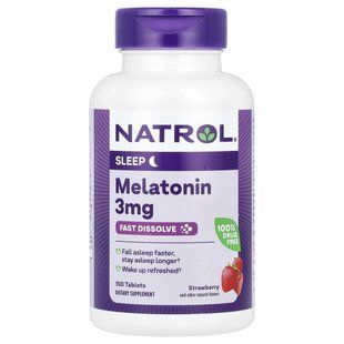 Natrol, Мелатонин, быстро растворяется, клубника, 3 мг, 150 таблеток купить в Киеве и Украине