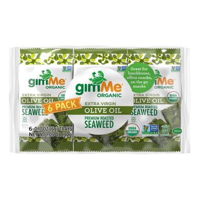 Смажені водорості преміум-якості, оливкова олія першого віджиму, Premium Roasted Seaweed, Extra Virgin Olive Oil, gimMe, 6 упаковок по 5 г