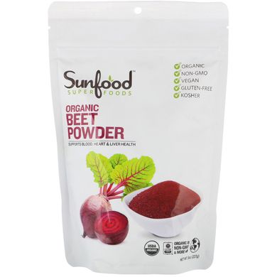 Органічний буряковий порошок, Organic Beet Powder, Sunfood, 227 г