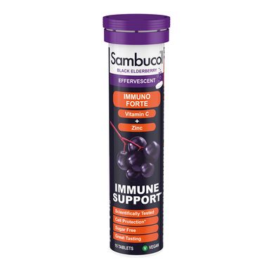 Самбукол шипучі таблетки для імунітету Чорна бузина + Вітамін С + Цинк Sambucol (Immuno Forte) 15 шт