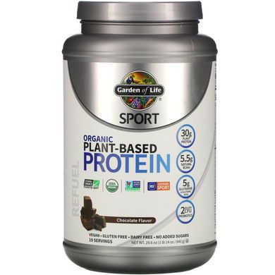Рослинний білок органік для веганів шоколад Garden of Life (Plant-Based Protein Sport) 840 г