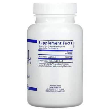 Vital Nutrients, N-ацетил-L-цистеїн, 600 мг, 100 вегетаріанських капсул