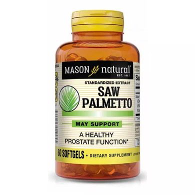 Со Пальметто екстракт Здоров'я Простати Mason Natural (Saw Palmetto) 60 гелевых капсул