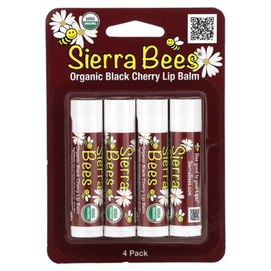 Органічний бальзам для губ, Чорна вишня, Sierra Bees, 4 штуки, 4,25 г (0,15 унції)